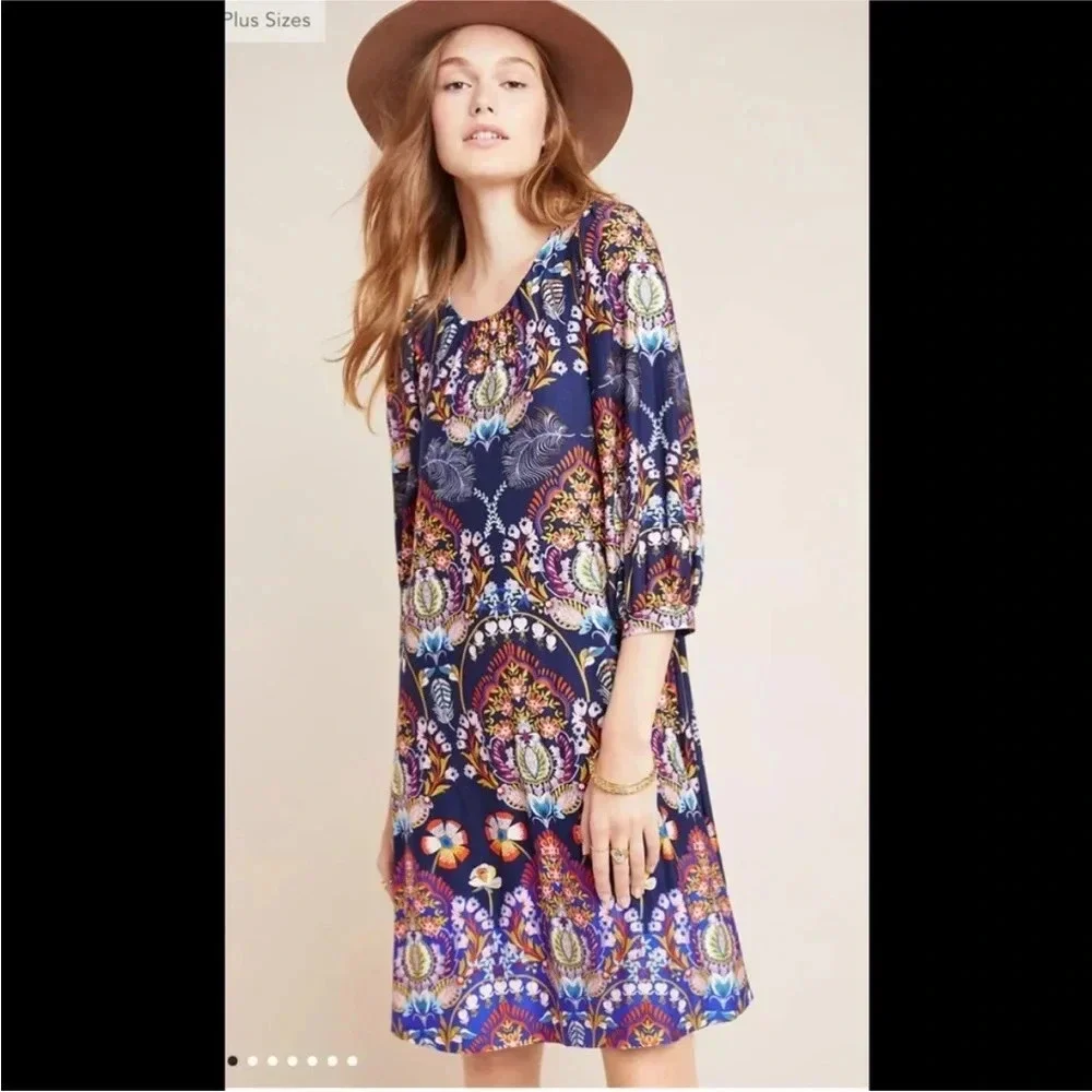 Anthropologie Maeve Sawyer navy floral open back dress sz xs - Picture 10 of 10